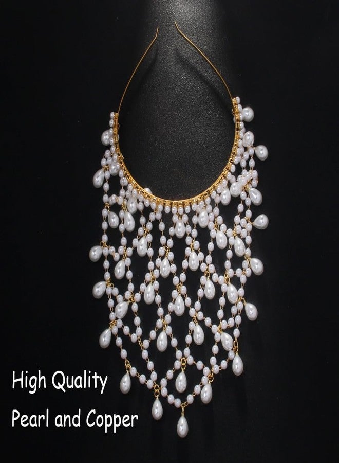 STONEFANS Gold Hair Accessories - Gold Pearl Fairy Headpiece for Women Flapper Renaissance 1920s Pearl Hair Accessories for Women Head Chain Pearls Jewelry Prom Party - Image 2